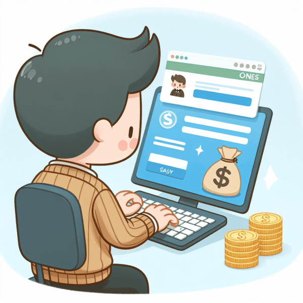 hombre pagando online de espalda tipo caricatura